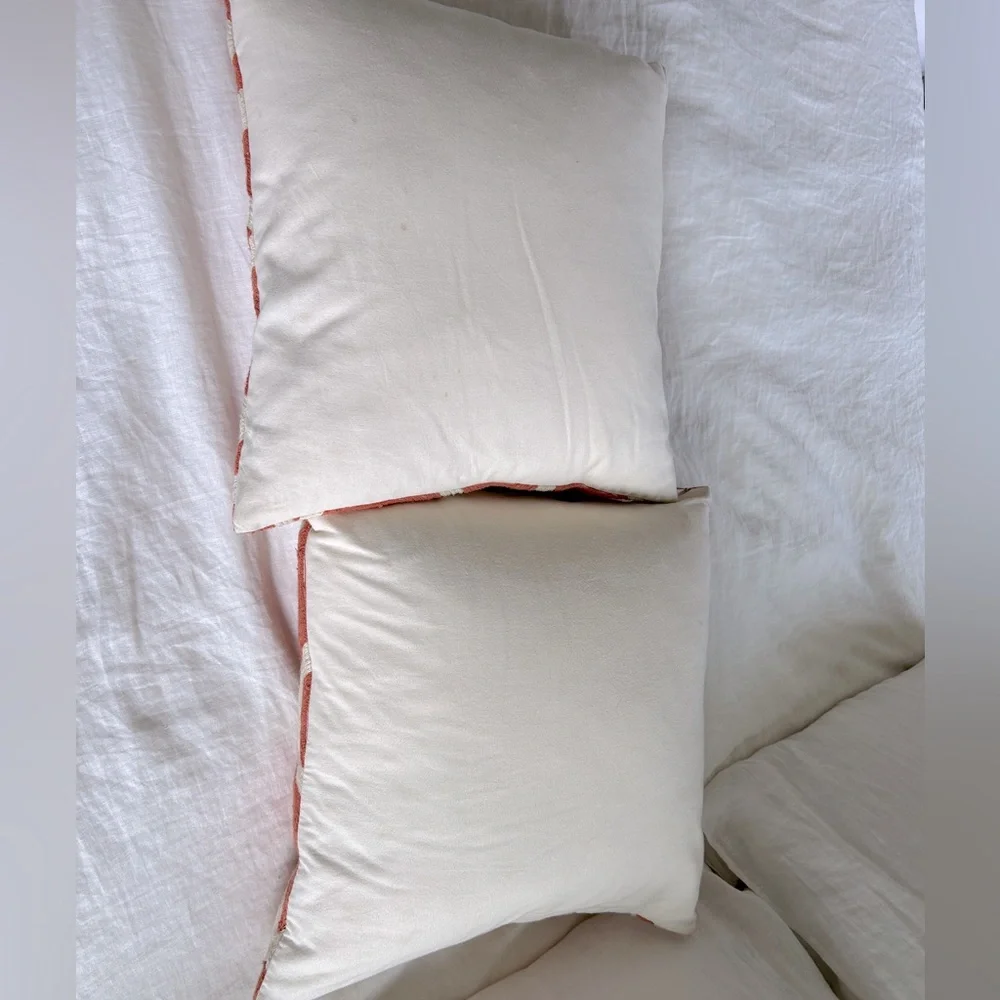 Pottery Barn Pair Pillow Covers AND INSERTS Orange Geometric 20” square.